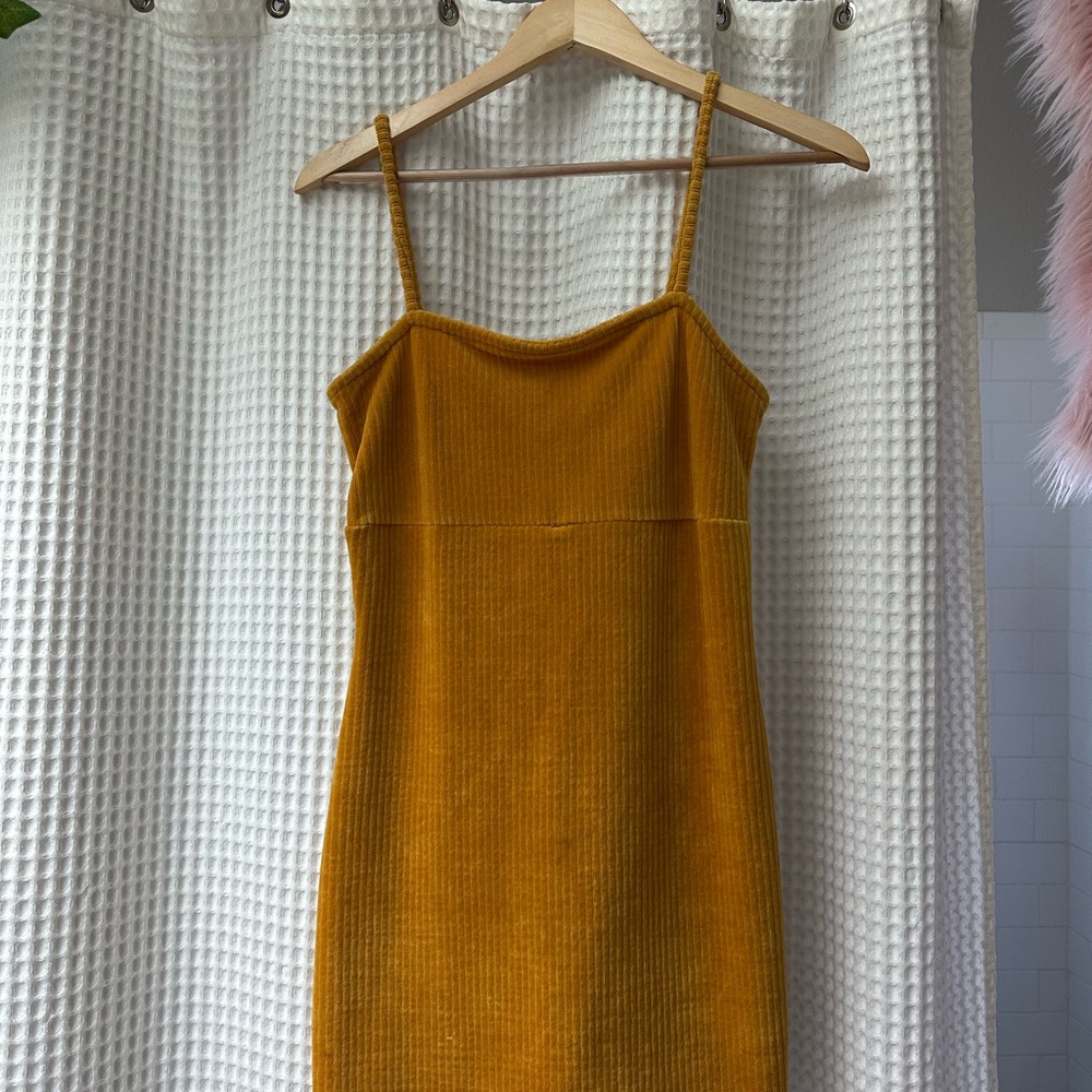 Mustard Yellow Corduroy Velour Dress